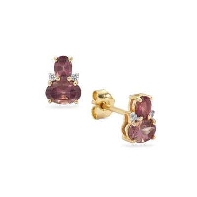 Purple Mahenge Spinel Earrings with White Zircon in 9K Gold 1.35cts