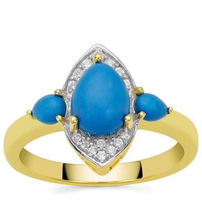 Ceruleite Ring with White Zircon in Gold Plated Sterling Silver 1.30cts