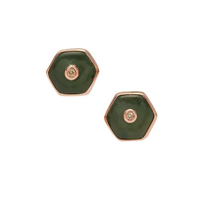 Nephrite Jade Earrings with Café Diamond in Rose Gold Plated Sterling Silver 5.15cts