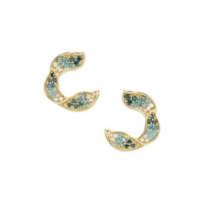 Blue Ombre Diamond Earrings with Ocean and White Diamond in 9k Gold 1ct