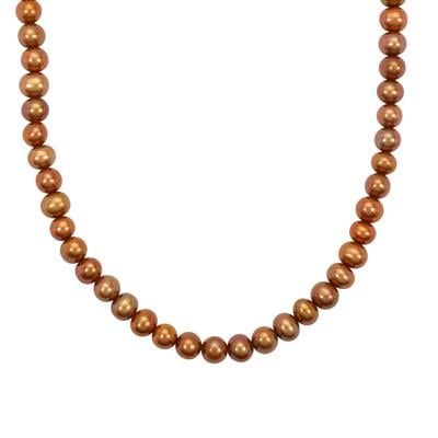 Golden Caramel Pearl Necklace in Gold Plated Sterling Silver (6mm)