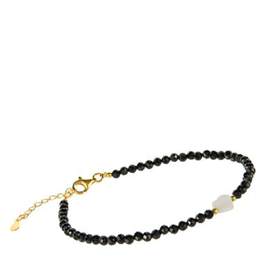 Black Spinel Bracelet with Shell in Gold Tone Sterling Silver 