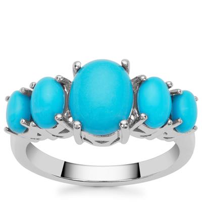 Sleeping Beauty Turquoise Ring in Rhodium Flash Sterling Silver 2.98cts