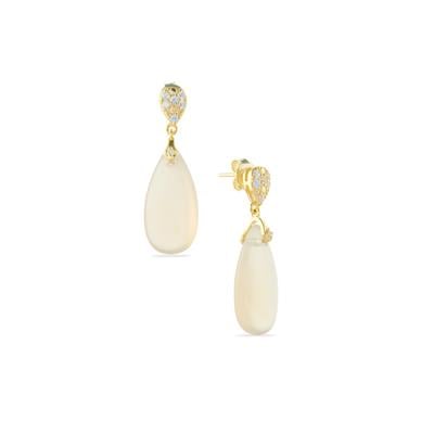 Branca Onyx Earrings with White Zircon in Gold Tone Sterling Silver 15.11cts 