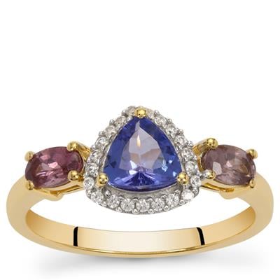 AA Tanzanite, Purple Mahenge Spinel Ring with White Zircon in 9K Gold 1.40cts