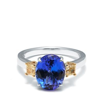 AAAA Tanzanite Ring with Diamond in 18K Two Tone Gold 4.48cts