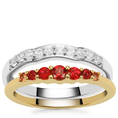 Burmese Jedi Red Spinel Ring with White Zircon in Two Tone Gold Plated Sterling Silver 0.60cts