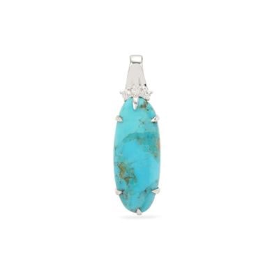 Kingman Turquoise Pendant with White Zircon in Sterling Silver 8.45cts
