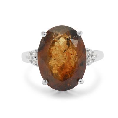 Caribbean Amber Ring with White Zircon in Sterling Silver 4cts