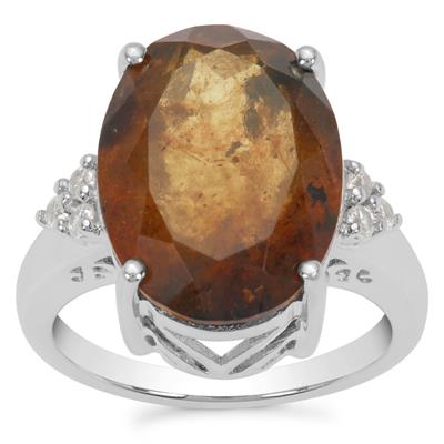 Caribbean Amber Ring with White Zircon in Sterling Silver 4cts