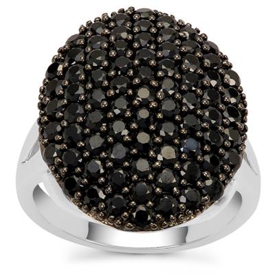 Black Spinel Ring in Sterling Silver 3.15cts