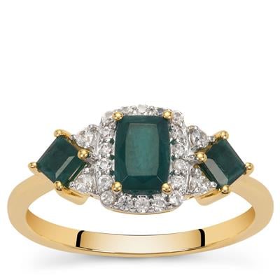 Teal Grandidierite Ring with White Zircon in 9K Gold 1ct