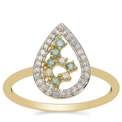 Ice Blue, White Diamonds Ring in 9K Gold 0.33cts