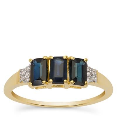 Australian Blue Sapphire Ring with White Zircon in 9K Gold 1ct
