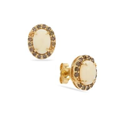 Coober Pedy Opal Earrings with Argyle Cognac Diamonds in 9K Gold 1.25cts 