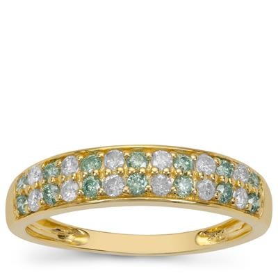 Seafoam Green Diamonds Ring with White Diamonds in 9K Gold 0.50cts