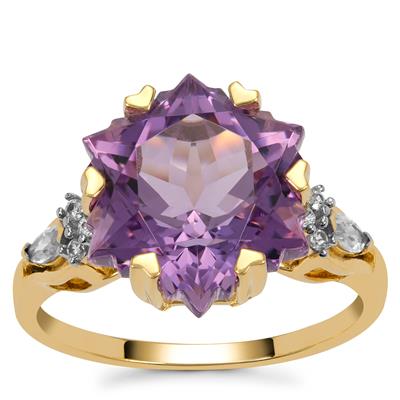 Wobito Snowflake Cut Bahia Amethyst Ring with White Zircon in 9K Gold 7.75cts