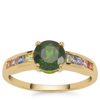 Chrome Diopside Ring with Multi-Colour Sapphire in 9K Gold 2.15cts