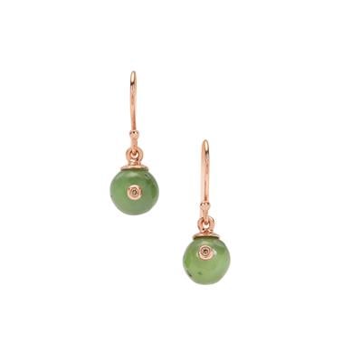 Nephrite Jade Earrings with Café Diamond in Rose Gold Plated Sterling Silver 11.70cts