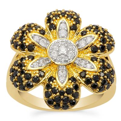 Black Spinel Ring with White Zircon in Gold Plated Sterling Silver 2.25cts