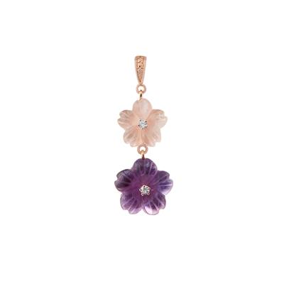 Rose Quartz, Zambian Amethyst Pendant with White Zircon in Rose Gold Tone Sterling Silver 7.41cts