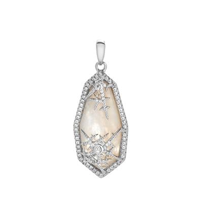 Moonstone Pendant with White Zircon in Sterling Silver 8.99cts