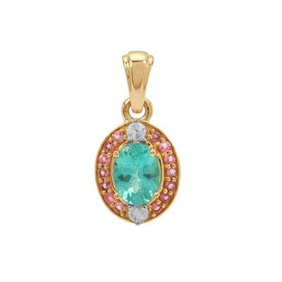Botli Green Apatite, Pink Tourmaline Pendant with White Zircon in 9K Gold 1.60cts