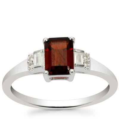 Nampula Garnet Ring with White Zircon in Sterling Silver 1.40cts