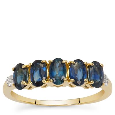 Australian Blue Sapphire Ring with White Zircon in 9K Gold 1.65cts