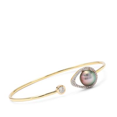 Tahitian Cultured Pearl Bangle with White Zircon in 9K Gold (9 MM)