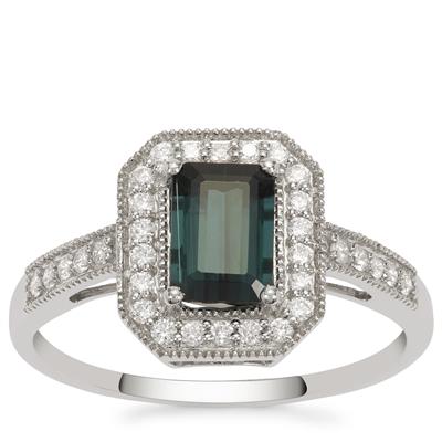 Indicolite Ring with Diamond in Platinum 950 1.14cts
