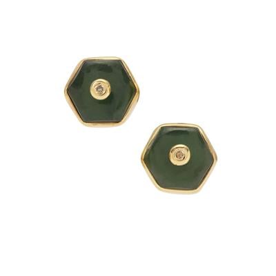 Nephrite Jade Earrings with Café Diamond in Gold Plated Sterling Silver 5.15cts