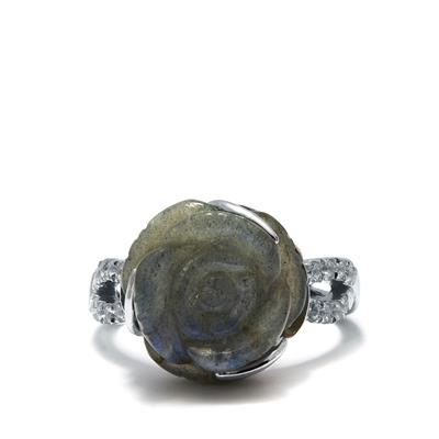 Labradorite Ring with White Zircon in Sterling Silver 10.99cts