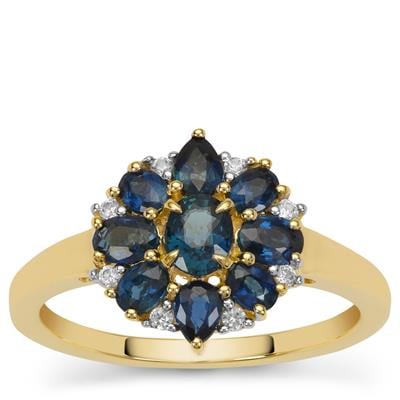 Natural Royal Blue Sapphire Ring with White Zircon in 9K Gold 1.35cts