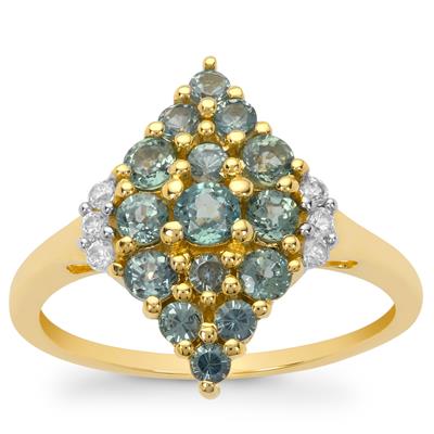 Natural Teal Montana Sapphire Ring with White Zircon in 9K Gold 1.30cts
