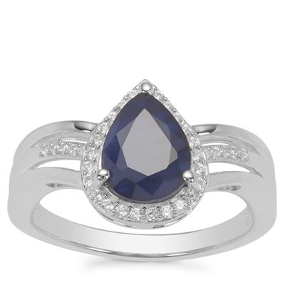 Madagascan Blue Sapphire Ring with White Zircon in Sterling Silver 2.15cts