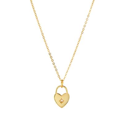 Heart Padlock Necklace with White Topaz in Gold Tone Sterling Silver 0.01cts 