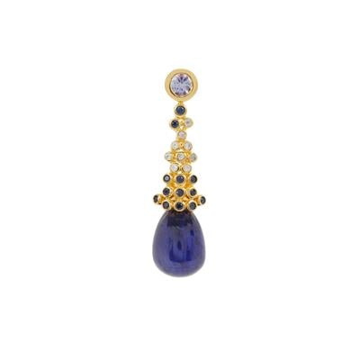 Thai Sapphire, Tanzanite Pendant with White Zircon in Gold Plated Sterling Silver 10.55cts (F)