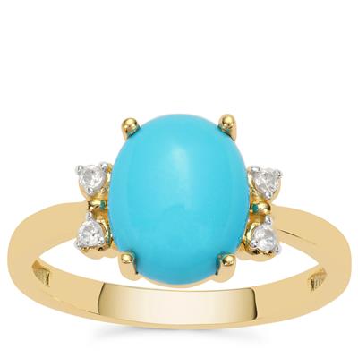 Sleeping Beauty Turquoise Ring with White Zircon in 9K Gold 2cts