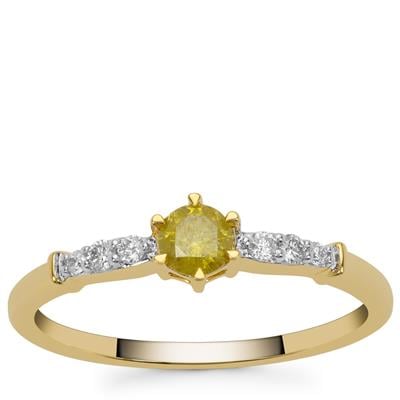 Yellow Diamond Ring with White Diamond in 9K Gold 0.34cts