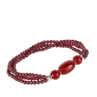 Crimson Red Garnet & Agate Sterling Silver Bracelet ATGW 74cts