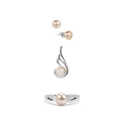 Kaori Freshwater Cultured Pearl Set of Pendant, Earrings and Ring in Sterling Silver 