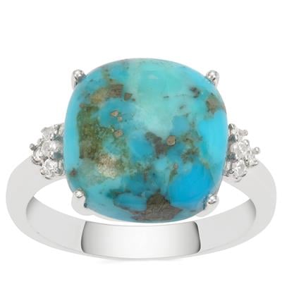 Bonita Blue Turquoise Ring with White Zircon in Sterling Silver 6.50cts