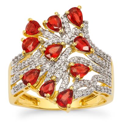 Songea Red Sapphire Ring with White Zircon in 9K Gold 2.40cts