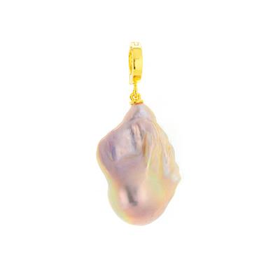 Orchid Fireball Baroque Freshwater Cultured Pearl Pendant in Gold Plated Sterling Silver (28X14 MM)
