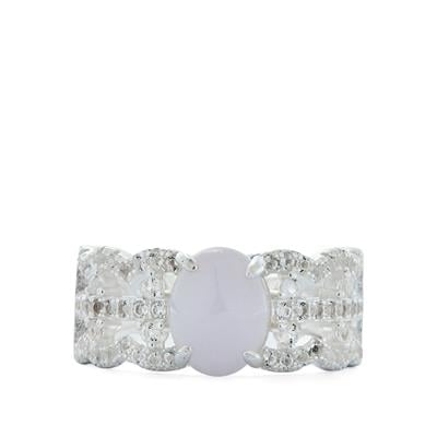 Type A Lavender Jadeite Ring with White Topaz in Sterling Silver 2.67cts
