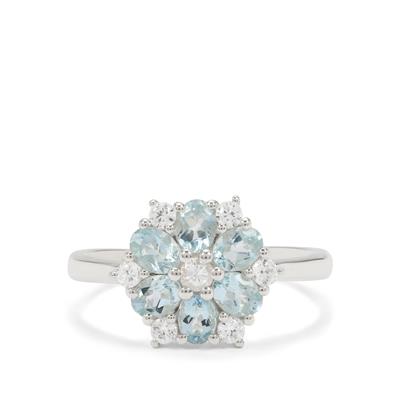 Santa Maria Aquamarine Ring with White Zircon in Sterling Silver 1.25cts