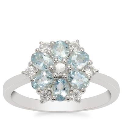 Santa Maria Aquamarine Ring with White Zircon in Sterling Silver 1.25cts