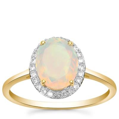 Ethiopian Opal Ring with White Zircon in 9K Gold 1.35cts