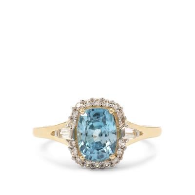 Blue Zircon Ring with White Zircon in 9K Gold 2.60cts